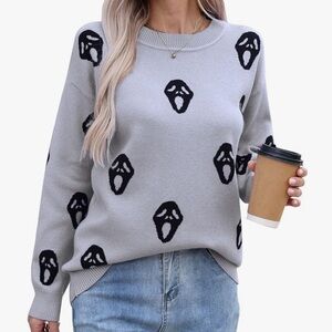 Chic Nation Gray and Black Skull Sweater